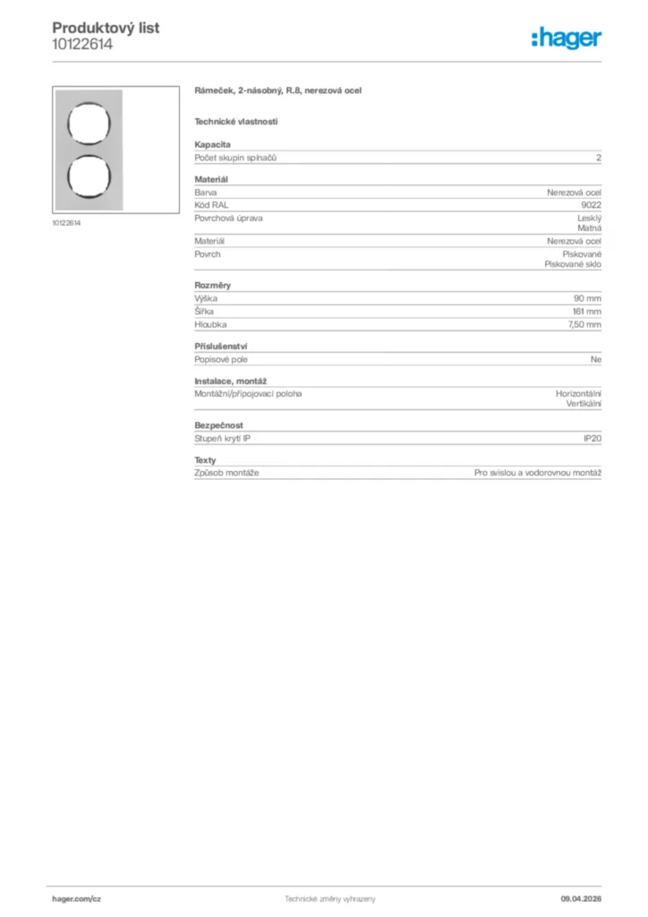 Obrázek Hager Product data sheet 10122614 | Hager