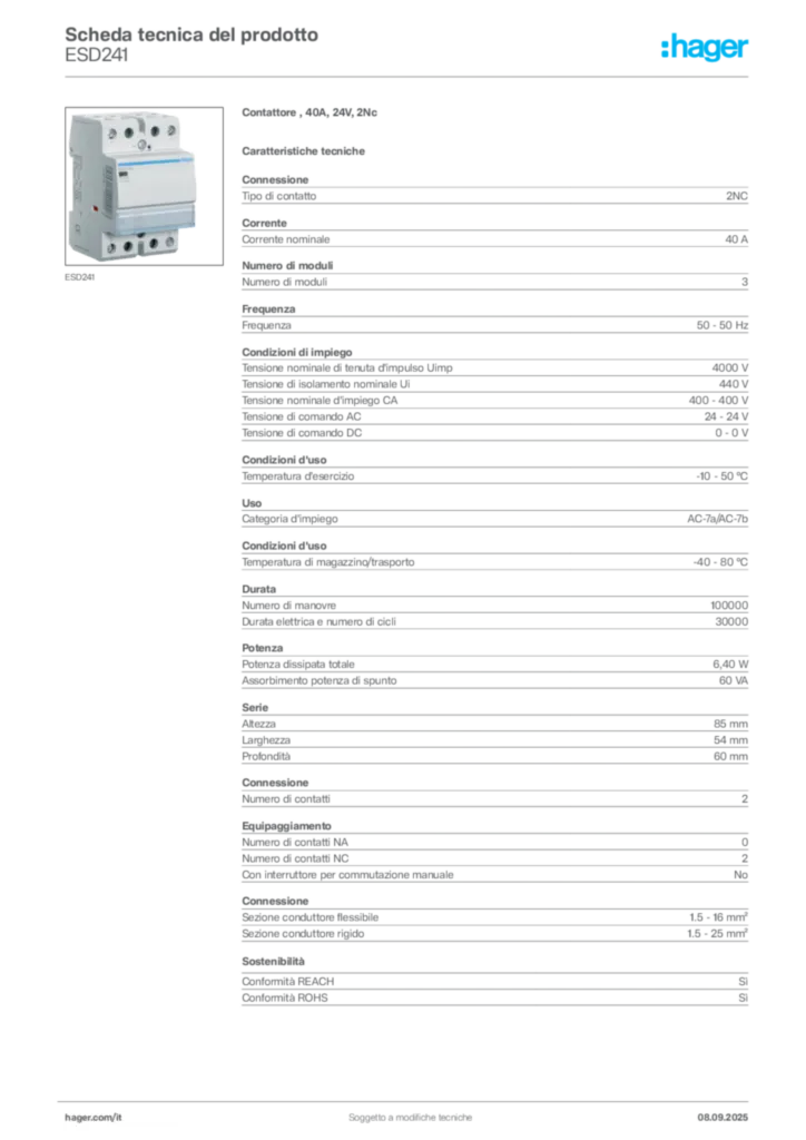 Immagine Hager Scheda tecnica del prodotto ESD241 | Hager Italia