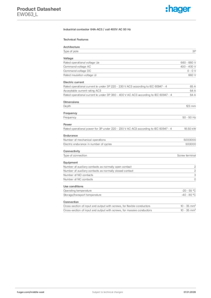 Image Hager Product data sheet EW063_L  | Hager
