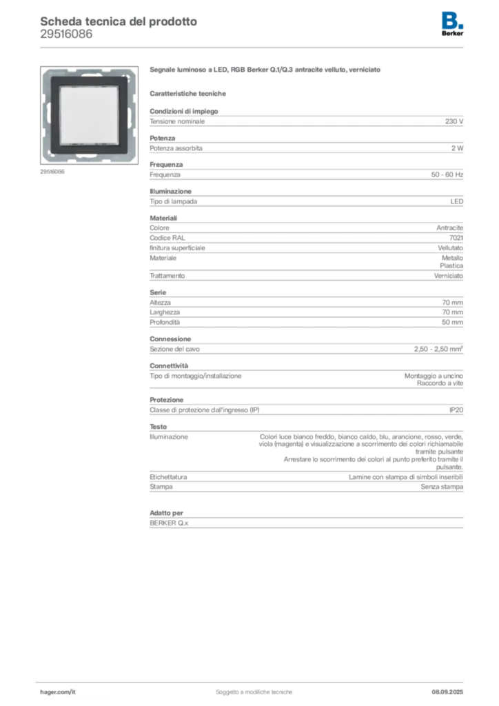 Immagine Berker Scheda tecnica del prodotto 29516086 | Hager Italia