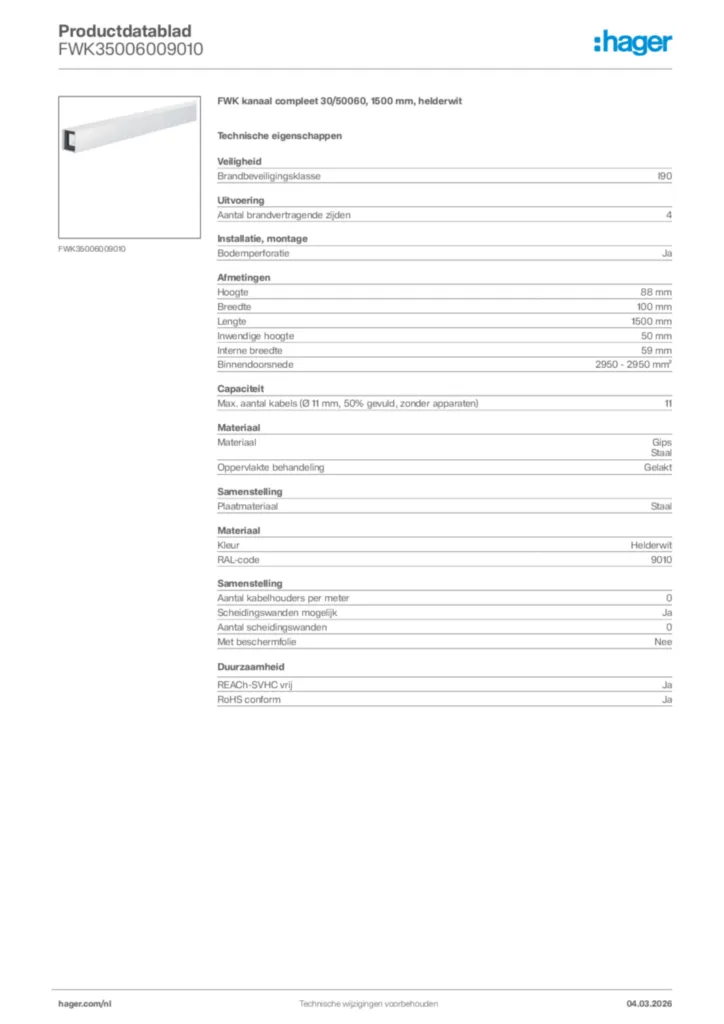 Afbeelding Hager Productdatablad FWK35006009010 | Hager Nederland