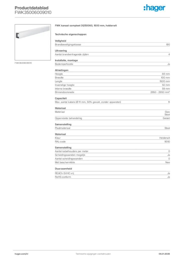 Afbeelding Hager Productdatablad FWK35006009010 | Hager Nederland