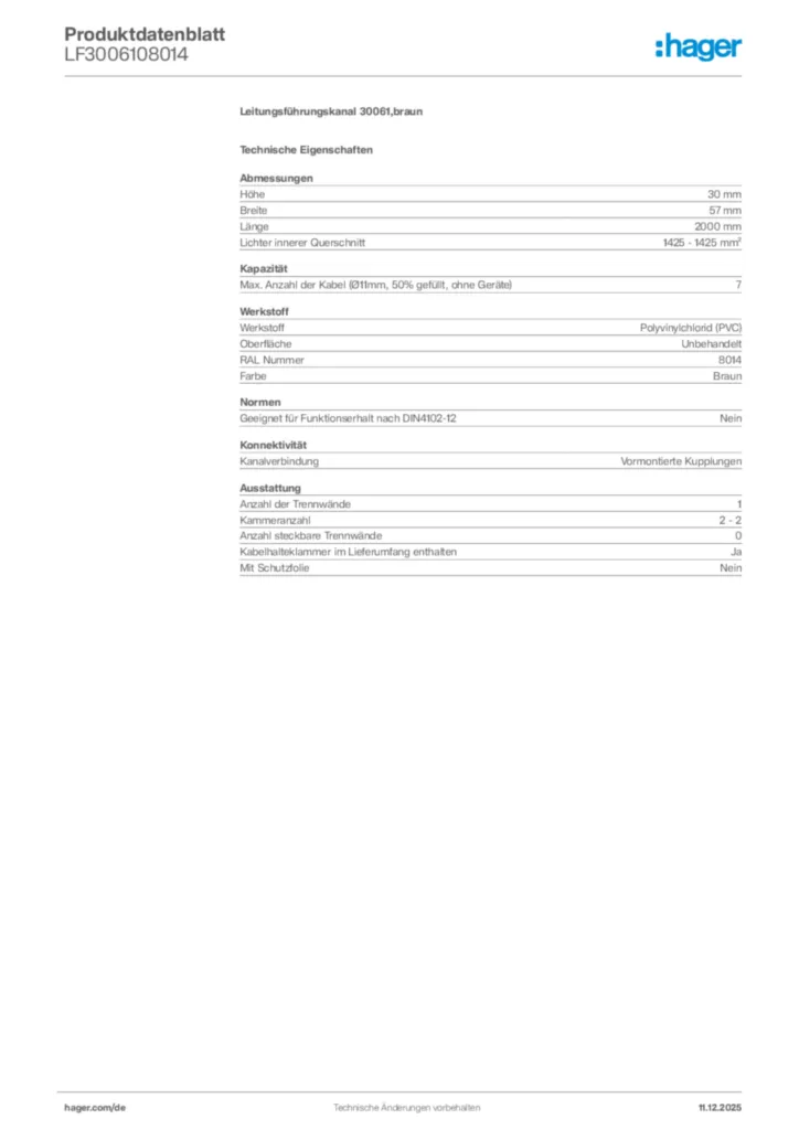 Bild Hager Produktdatenblatt LF3006108014 | Hager Deutschland