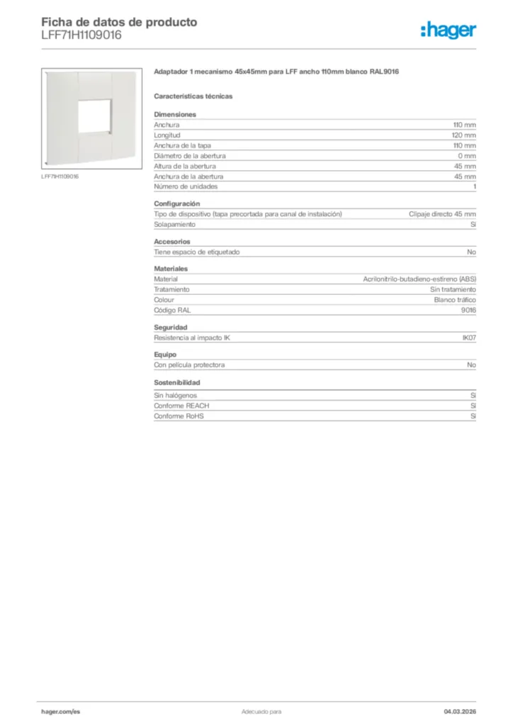 Imagen Hager Ficha de datos de producto LFF71H1109016 | Hager España