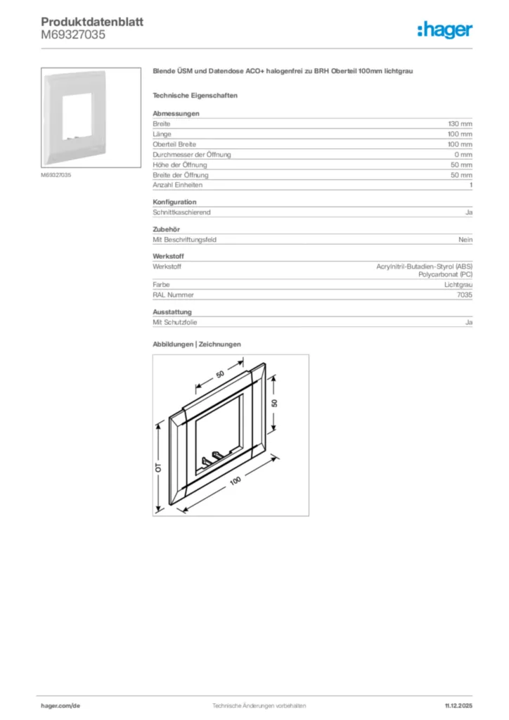 Bild Hager Produktdatenblatt M69327035 | Hager Deutschland