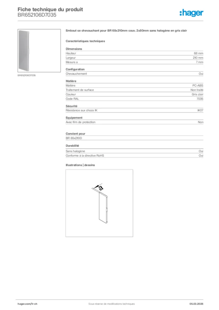 Image Hager Fiche technique du produit BR652106D7035 | Hager Suisse