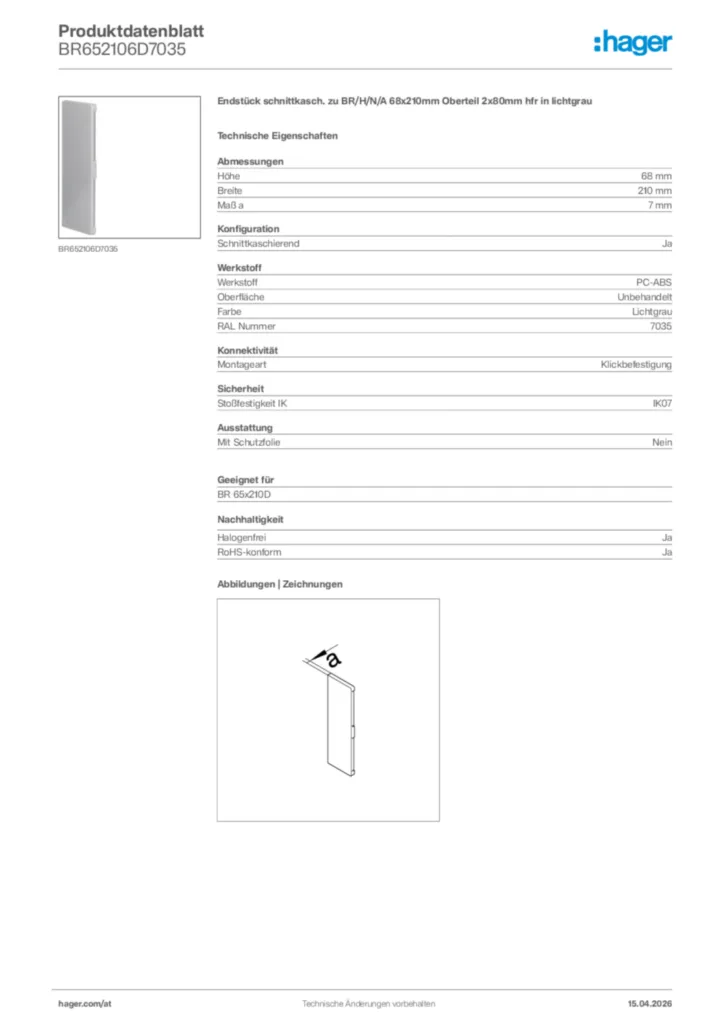 Bild Hager Produktdatenblatt BR652106D7035 | Hager Deutschland