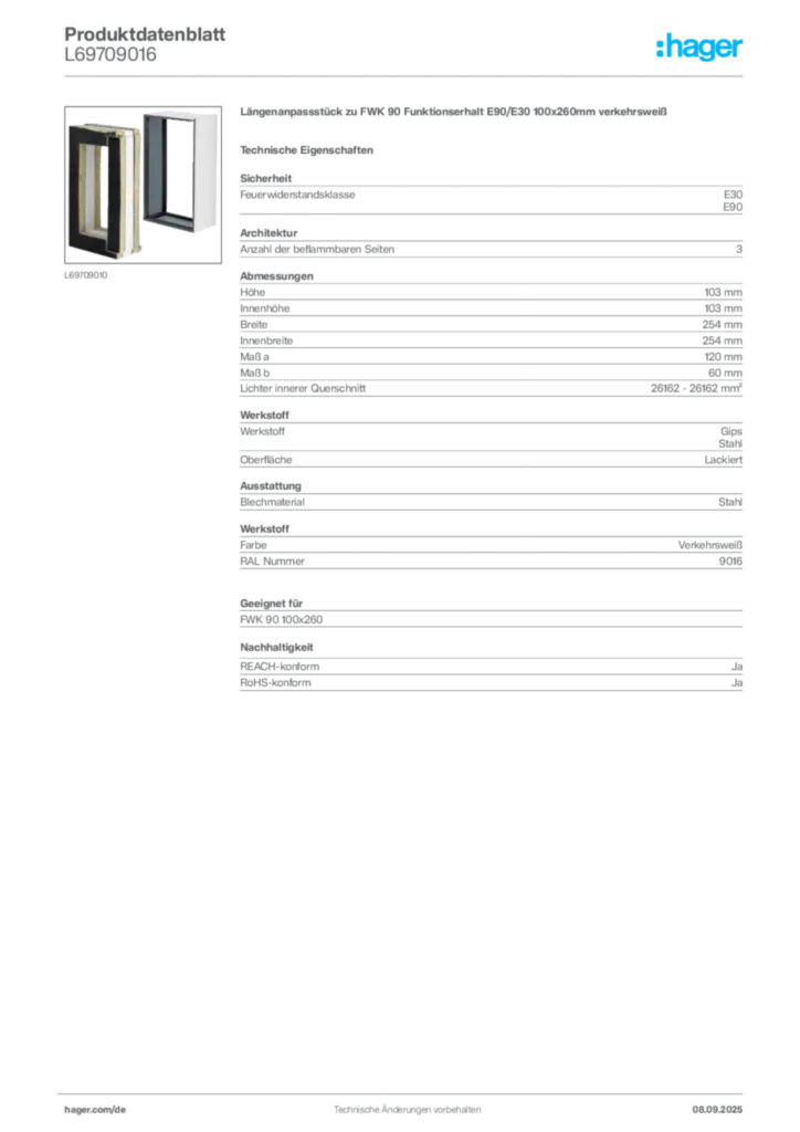 Bild Hager Produktdatenblatt L69709016 | Hager Deutschland
