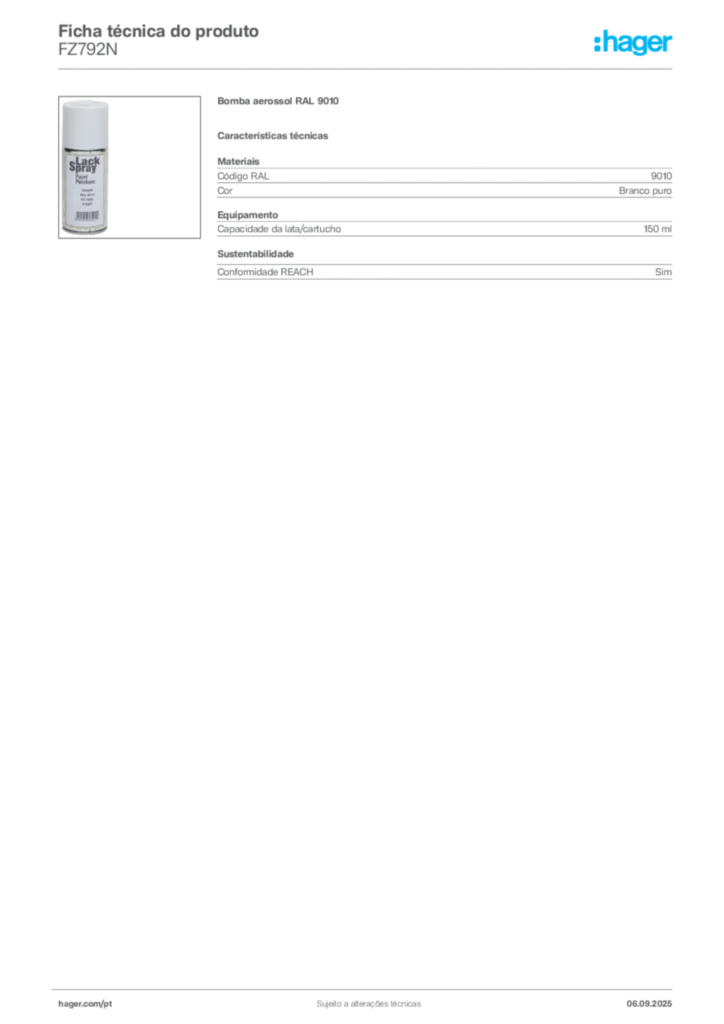 Imagem Hager Ficha técnica do produto FZ792N | Hager Portugal