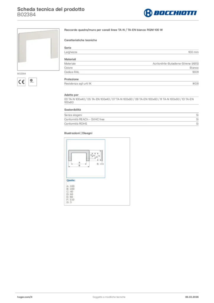 Immagine Bocchiotti Scheda tecnica del prodotto B02384 | Hager Italia