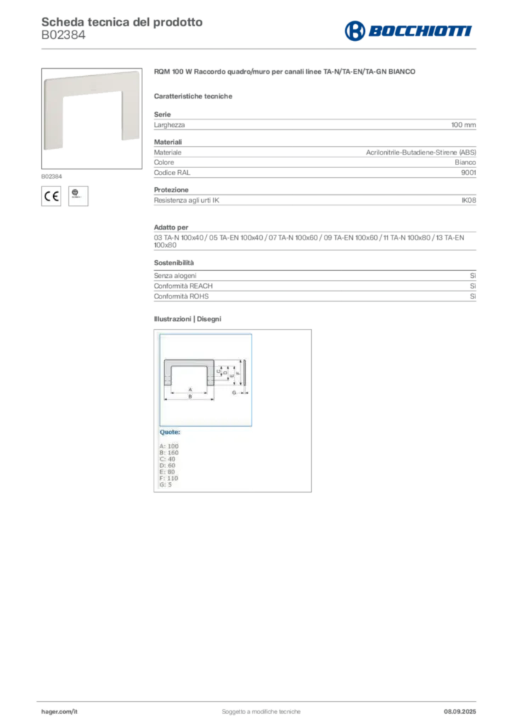 Immagine Bocchiotti Scheda tecnica del prodotto B02384 | Hager Italia