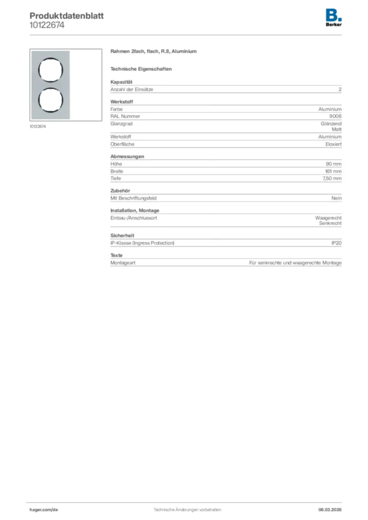 Bild Berker Produktdatenblatt 10122674 | Hager Deutschland
