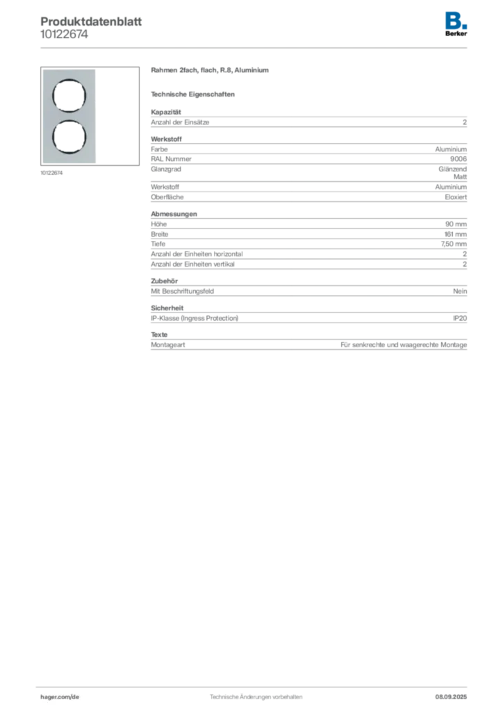 Bild Berker Produktdatenblatt 10122674 | Hager Deutschland