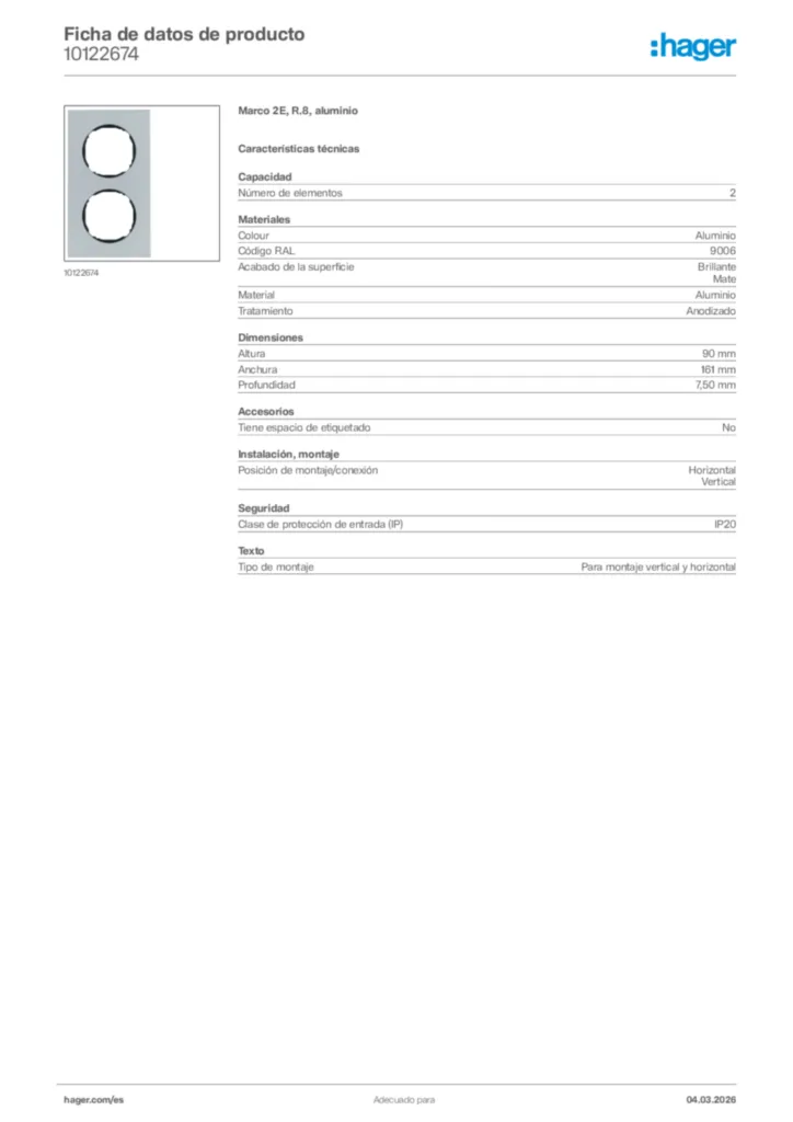Imagen Hager Ficha de datos de producto 10122674 | Hager España
