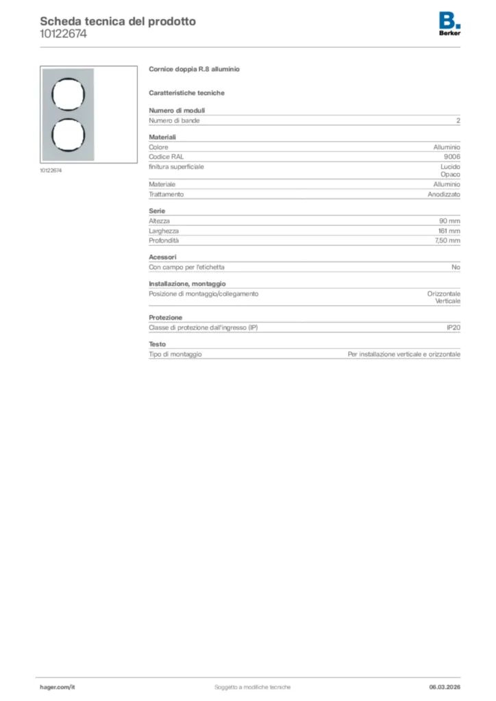 Immagine Berker Scheda tecnica del prodotto 10122674 | Hager Italia