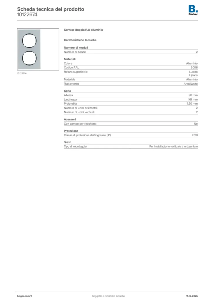 Immagine Berker Scheda tecnica del prodotto 10122674 | Hager Italia