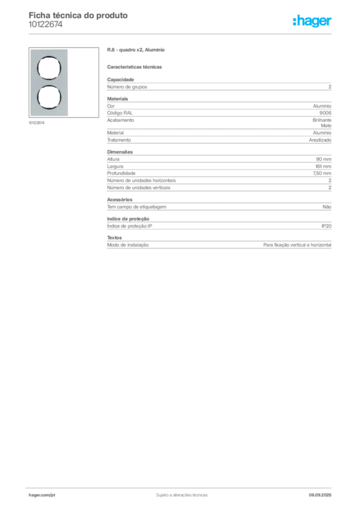 Imagem Hager Ficha técnica do produto 10122674 | Hager Portugal