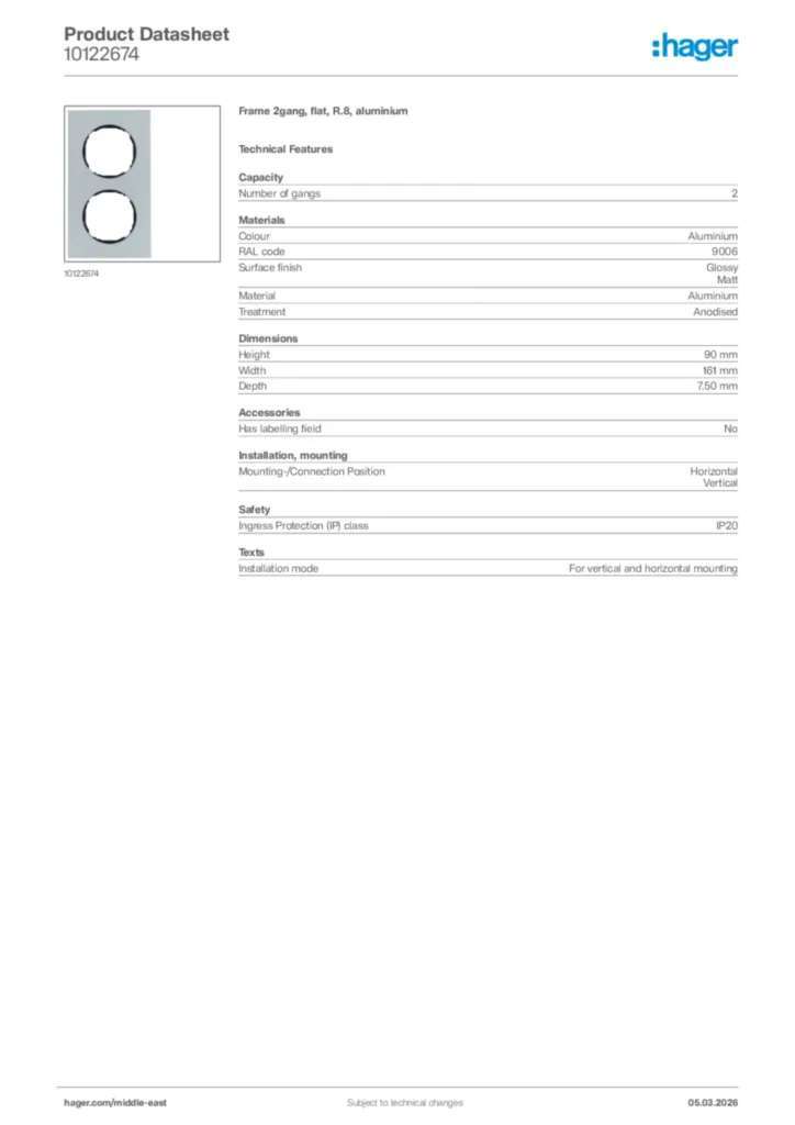 Image Hager Product data sheet 10122674  | Hager