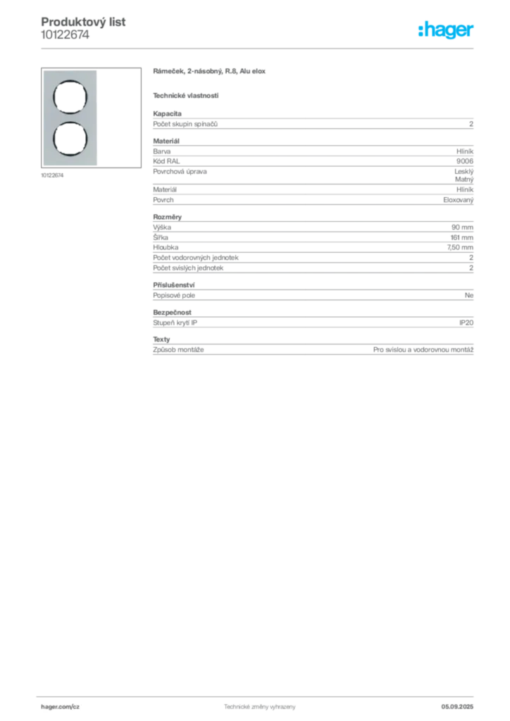 Obrázek Hager Produktový list 10122674 | Hager