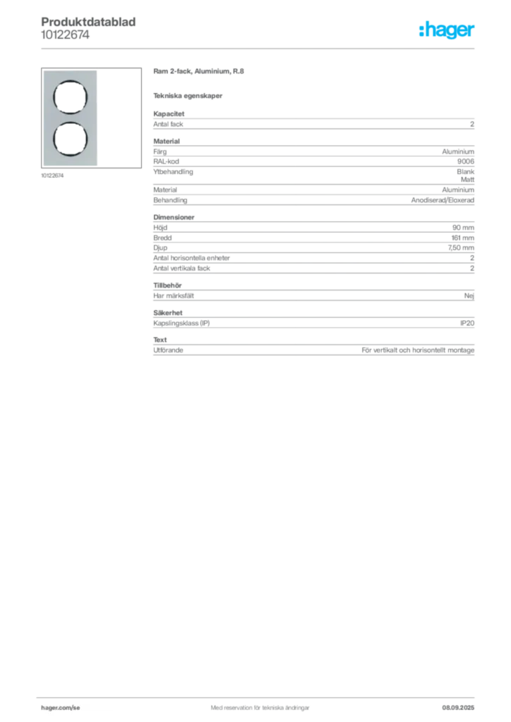 Bild Hager Produktdatablad 10122674 | Hager Sverige