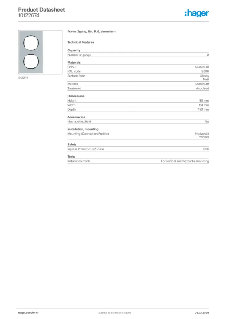 Image Hager Product data sheet 10122674  | Hager