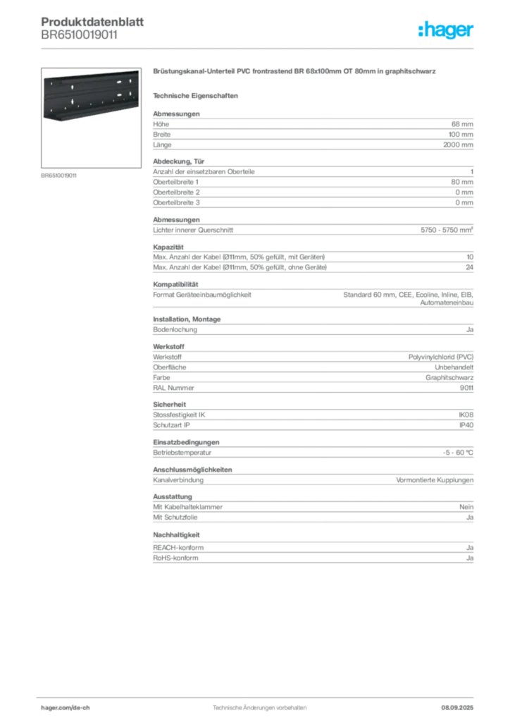 Bild Hager Produktdatenblatt BR6510019011 | Hager Schweiz