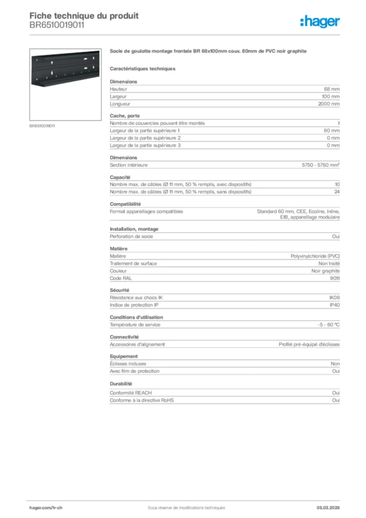 Image Hager Fiche technique du produit BR6510019011 | Hager Suisse