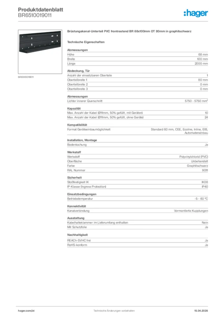 Bild Hager Produktdatenblatt BR6510019011 | Hager Deutschland