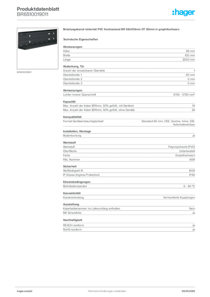 Bild Hager Produktdatenblatt BR6510019011 | Hager Deutschland