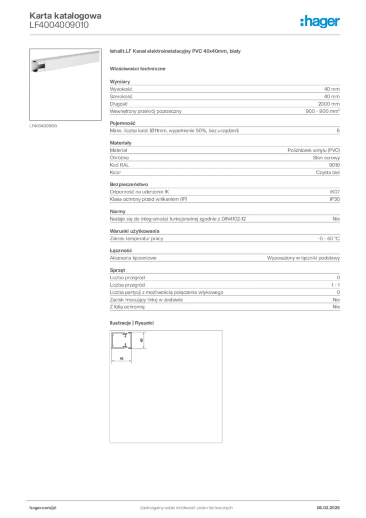 Zdjęcie Hager Karta katalogowa LF4004009010 | Hager Polska