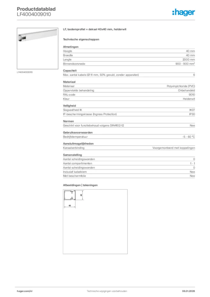 Afbeelding Hager Productdatablad LF4004009010 | Hager Nederland