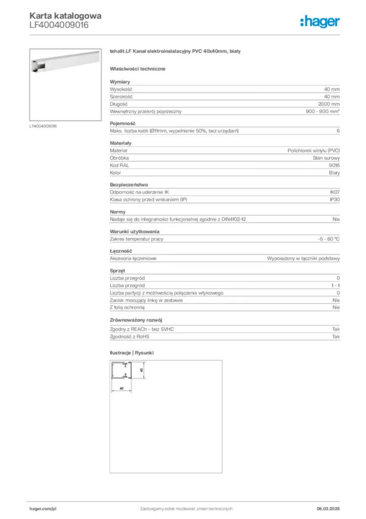 Zdjęcie Hager Karta katalogowa LF4004009016 | Hager Polska