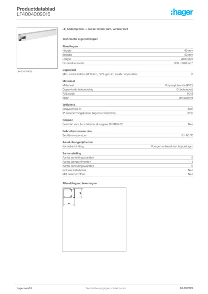 Afbeelding Hager Productdatablad LF4004009016 | Hager Nederland