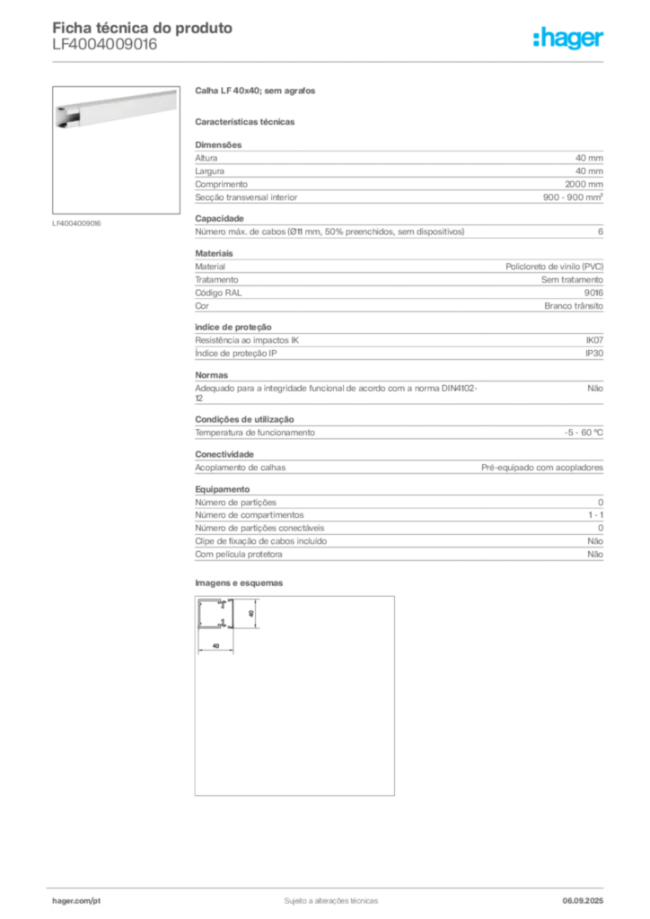 Imagem Hager Ficha técnica do produto LF4004009016 | Hager Portugal