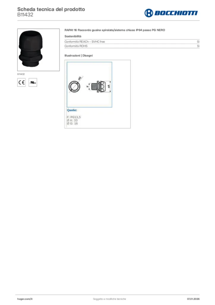 Immagine Bocchiotti Scheda tecnica del prodotto B11432 | Hager Italia
