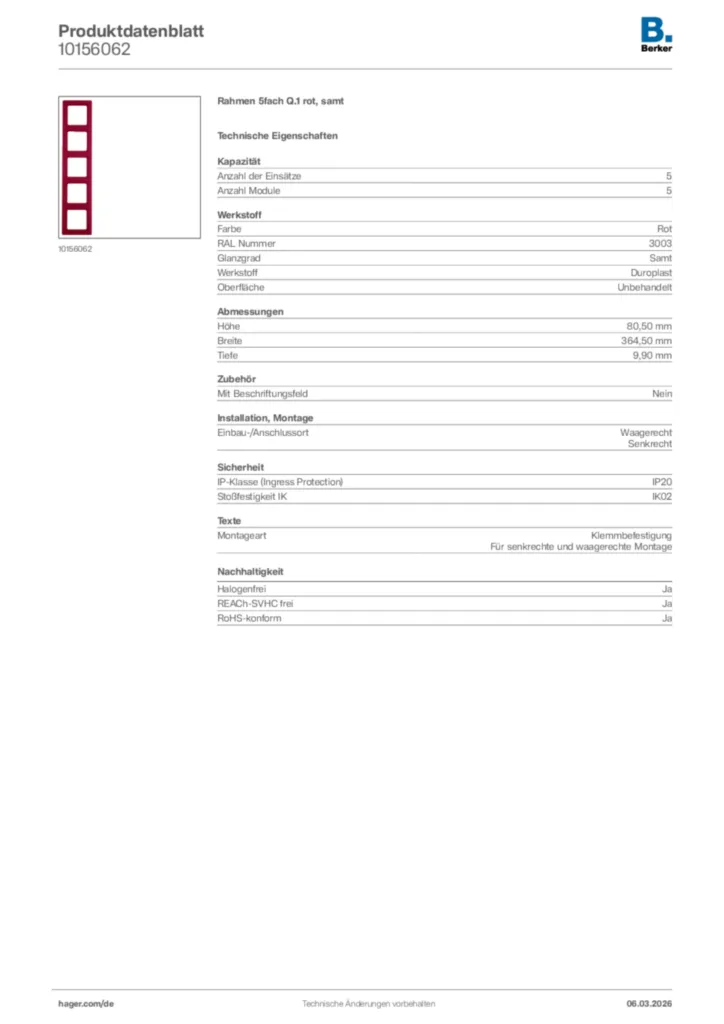 Bild Berker Produktdatenblatt 10156062 | Hager Deutschland