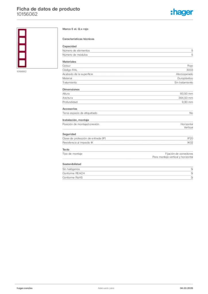 Imagen Hager Ficha de datos de producto 10156062 | Hager España