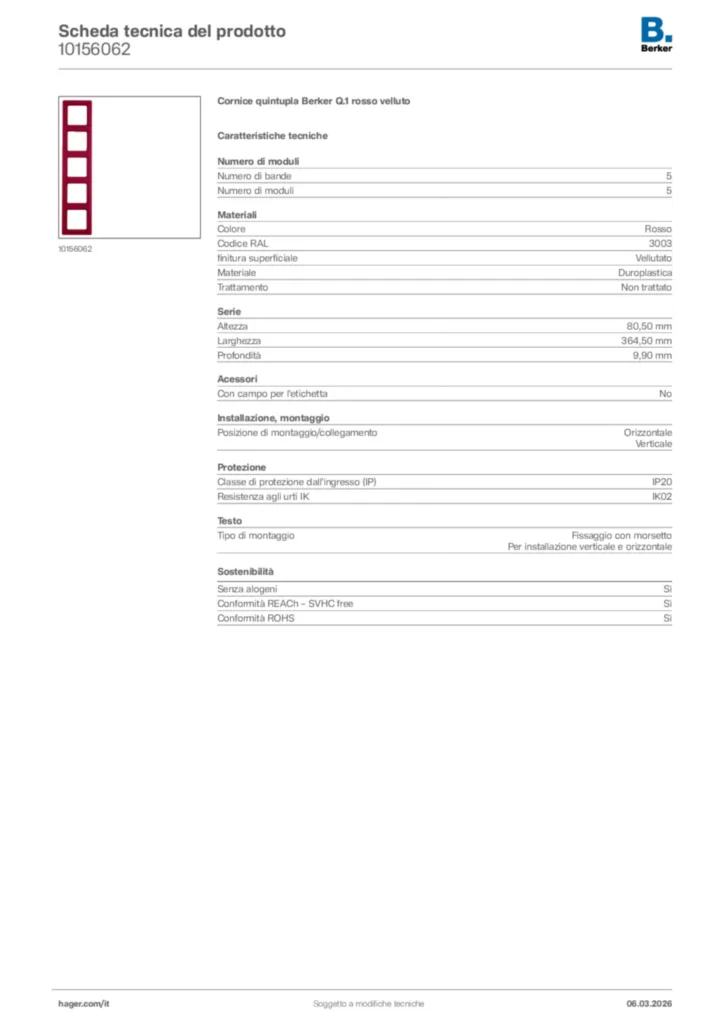 Immagine Berker Scheda tecnica del prodotto 10156062 | Hager Italia