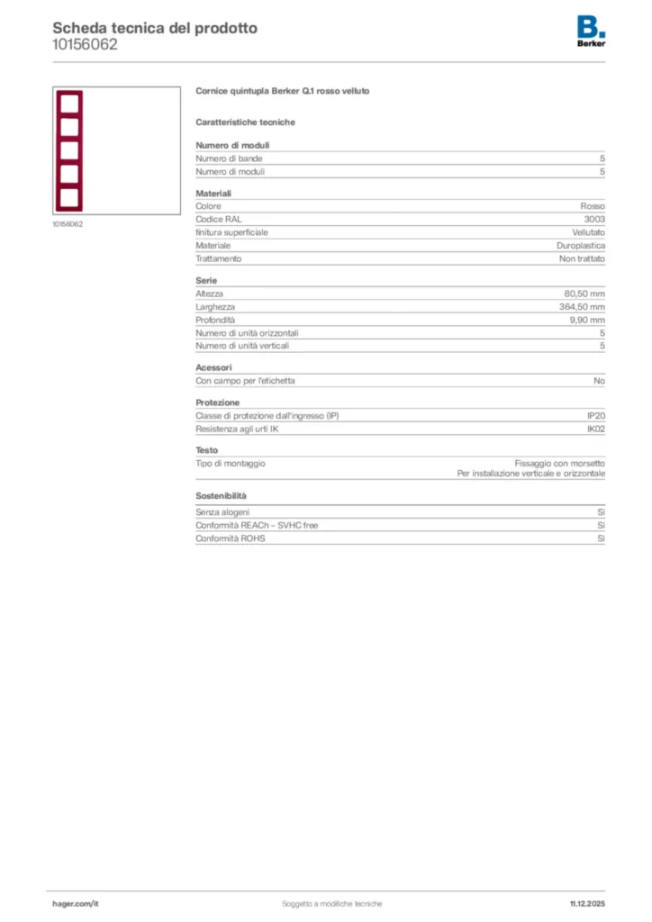 Immagine Berker Scheda tecnica del prodotto 10156062 | Hager Italia