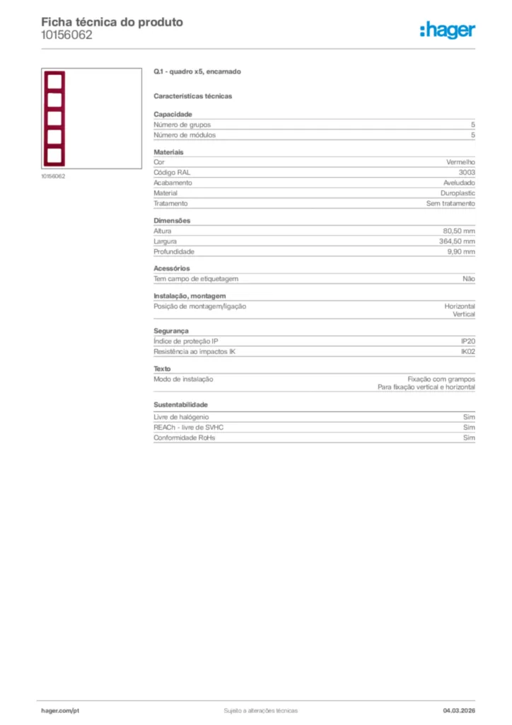 Imagem Hager Ficha técnica do produto 10156062 | Hager Portugal