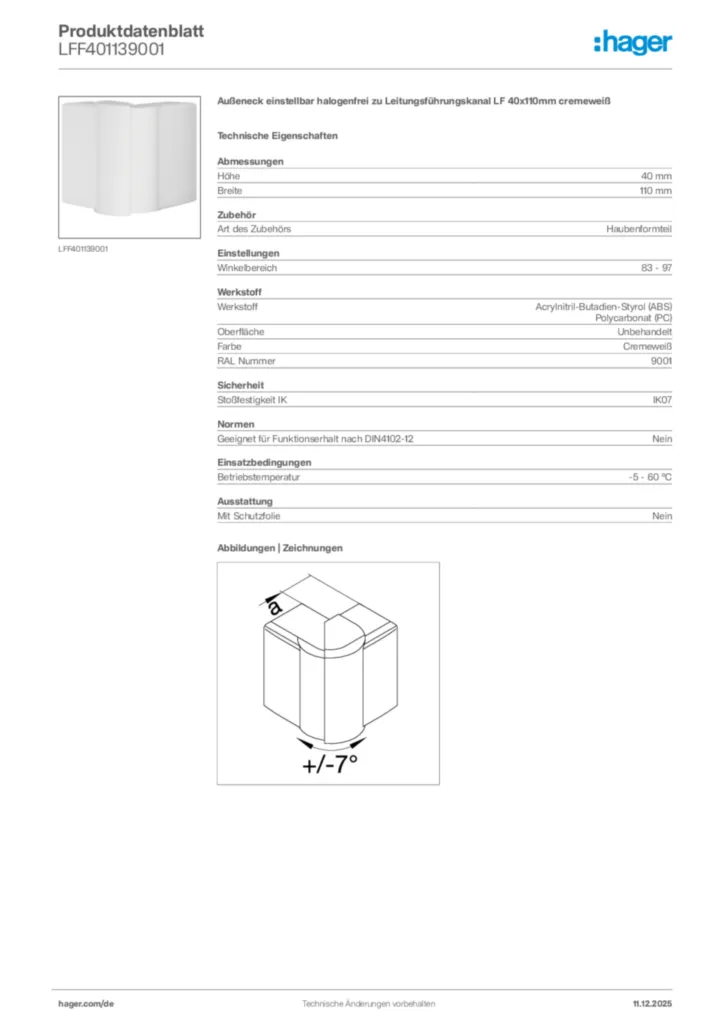 Bild Hager Produktdatenblatt LFF401139001 | Hager Deutschland