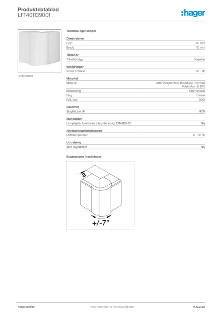 Bild Hager Produktdatablad LFF401139001 | Hager Sverige