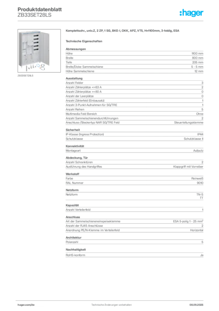 Bild Hager Produktdatenblatt ZB33SET28LS | Hager Deutschland
