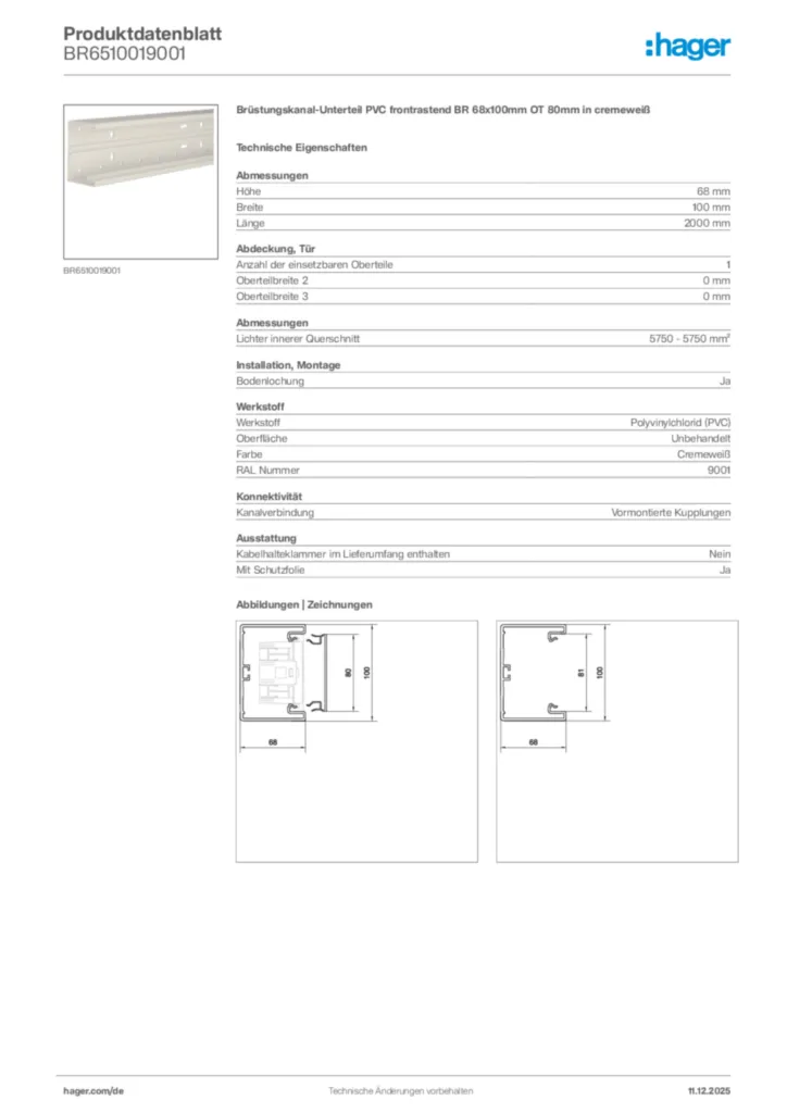 Bild Hager Produktdatenblatt BR6510019001 | Hager Deutschland