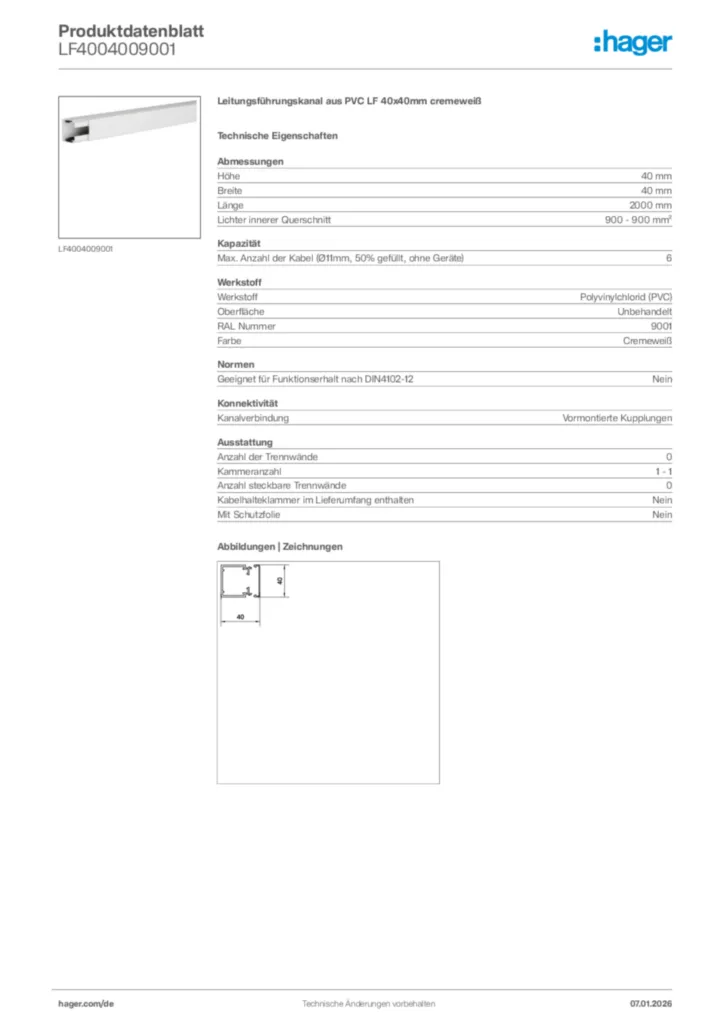 Bild Hager Produktdatenblatt LF4004009001 | Hager Deutschland