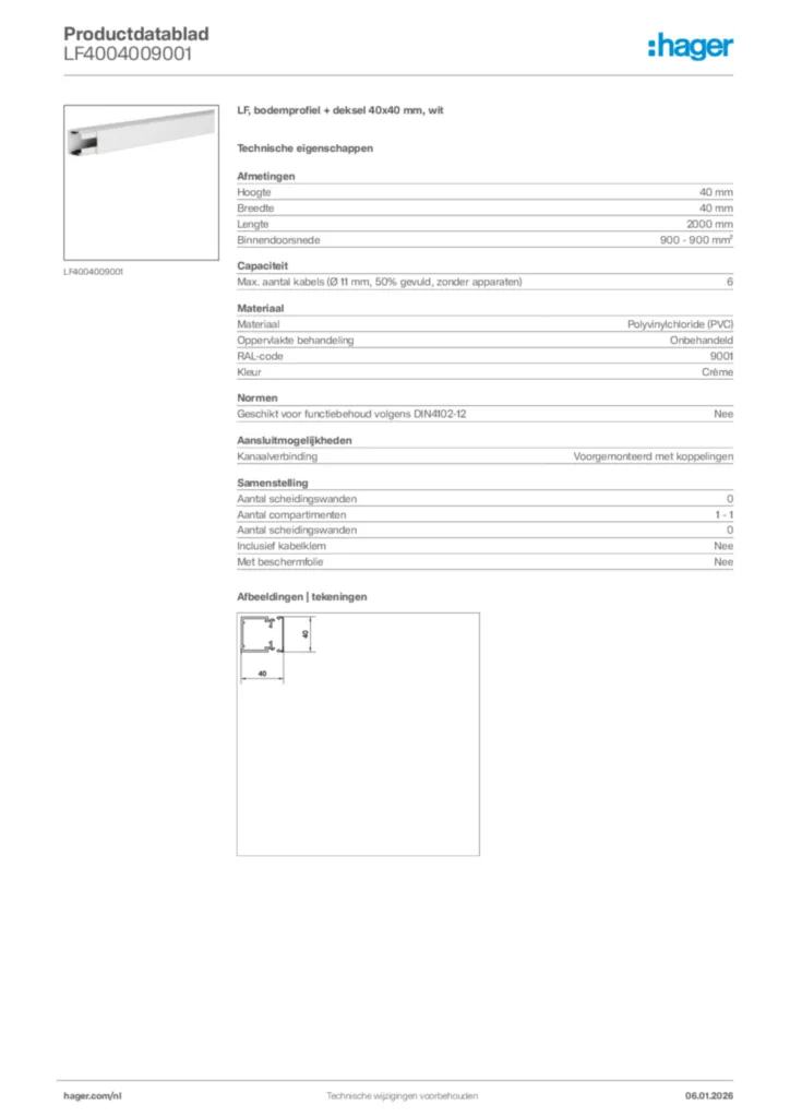 Afbeelding Hager Productdatablad LF4004009001 | Hager Nederland