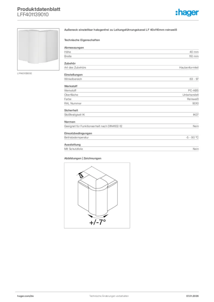 Bild Hager Produktdatenblatt LFF401139010 | Hager Deutschland