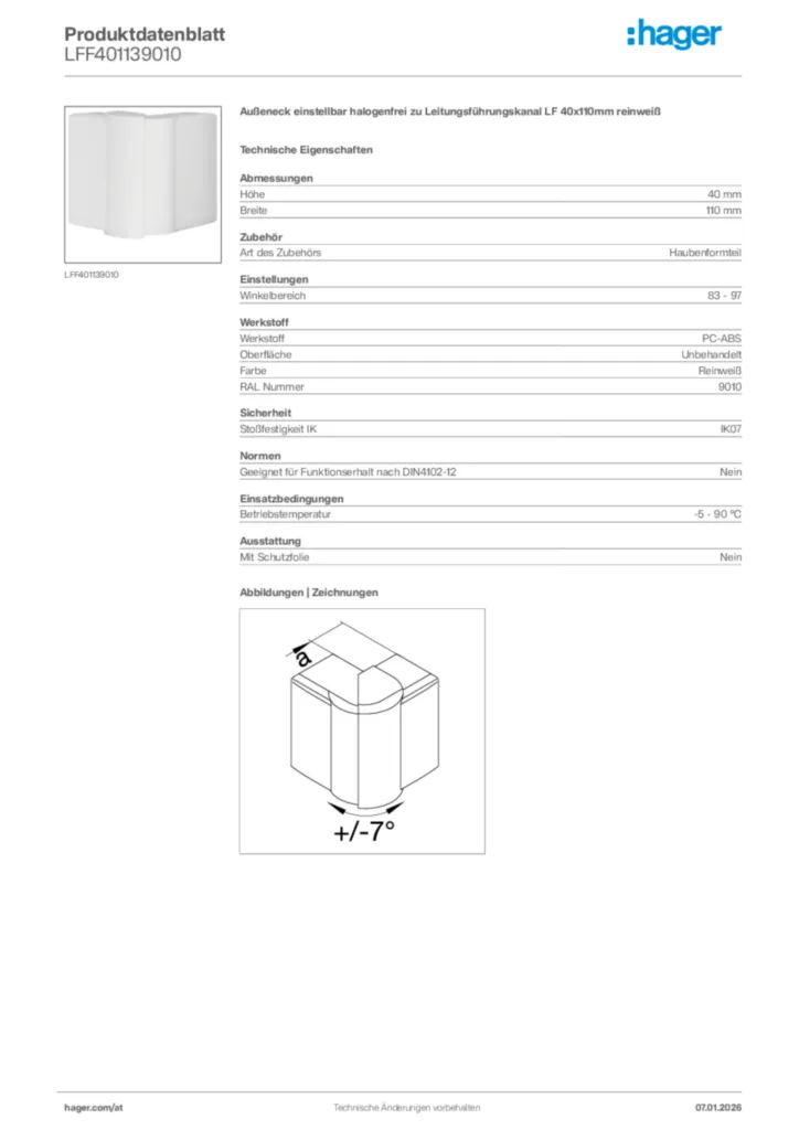 Bild Hager Produktdatenblatt LFF401139010 | Hager Deutschland