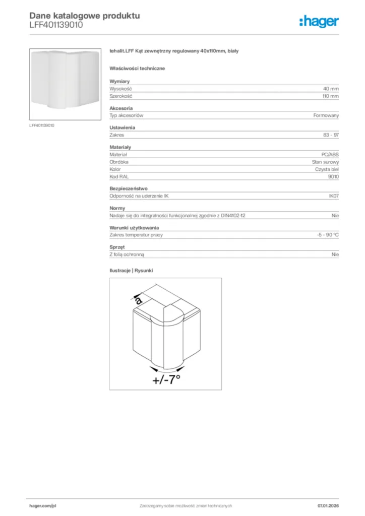 Zdjęcie Hager Karta katalogowa LFF401139010 | Hager Polska
