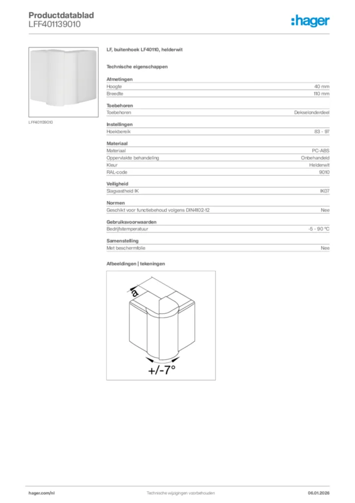 Afbeelding Hager Productdatablad LFF401139010 | Hager Nederland